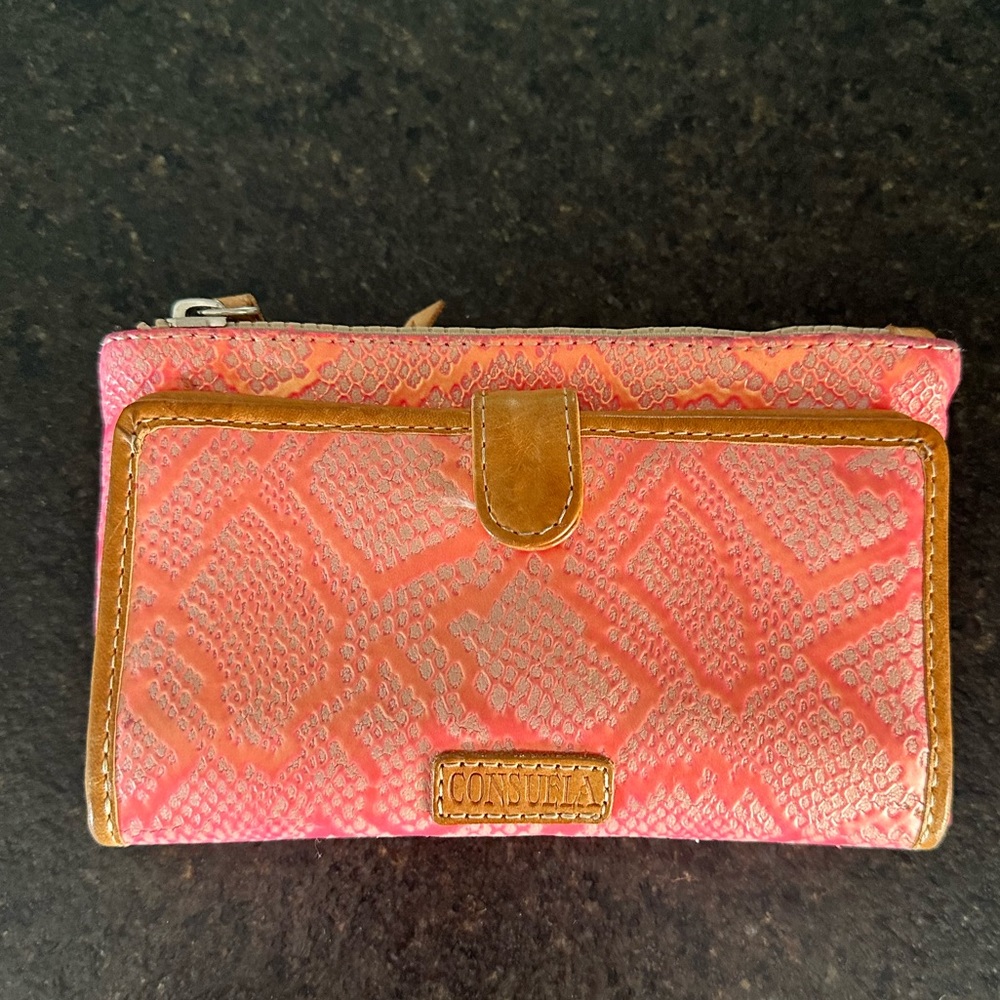 Consuela Slim Wallet-Orange iridescent snake color